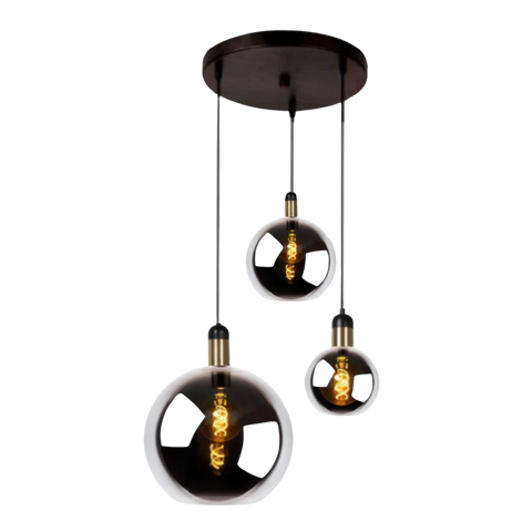 Hanglamp smoke glass gold 3-lichts